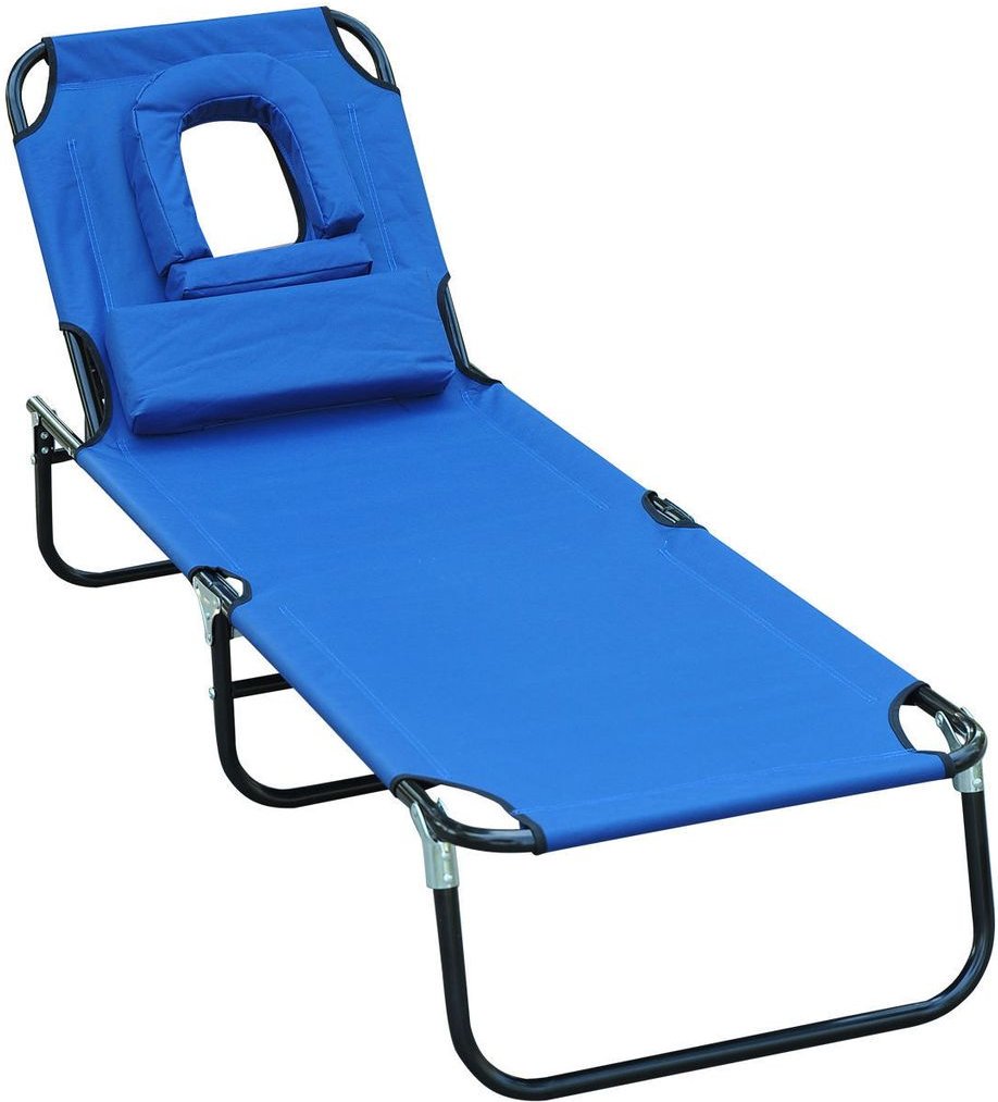 Sonnenliege Gartenliege Relaxliege Dreibeinliege mit Gesichtsöffnung blau NEU