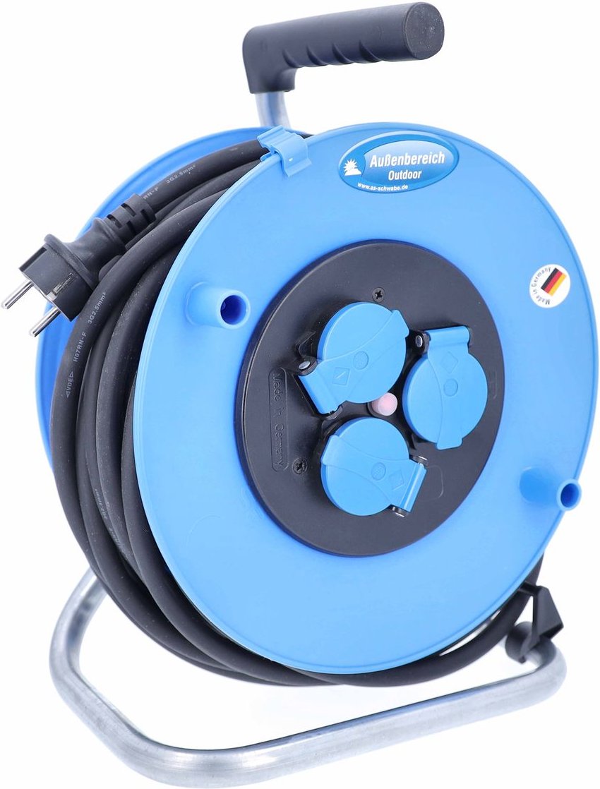 Camping Kabeltrommel 25 m, Außenbereich IP44, 3 Steckdosen, Made in Germany