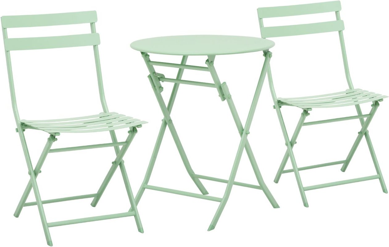 3-tlg. Gartenset Garnitur Bistrotisch mit 2 Stühlen für Hof Garten klappbar Grün