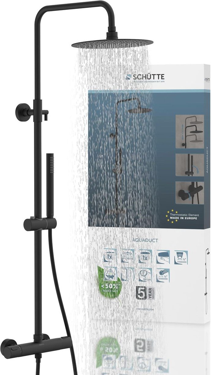 Thumbnail - AQUADUCT Überkopfbrause-Set, Schwarz matt