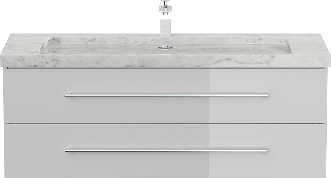 Badmöbel Marmor Carrara White YAMO 130 cm 1 Hahnloch SoftClose weiß hochglanz