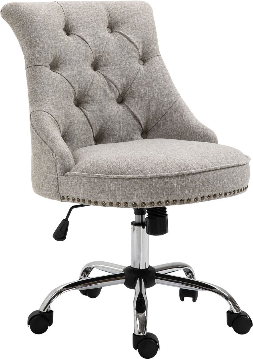 Drehstuhl mit Rollen 360° drehbar 150 kg Belastbar Leinen Metall Hellgrau 54 x 65,5 x (84–91) cm