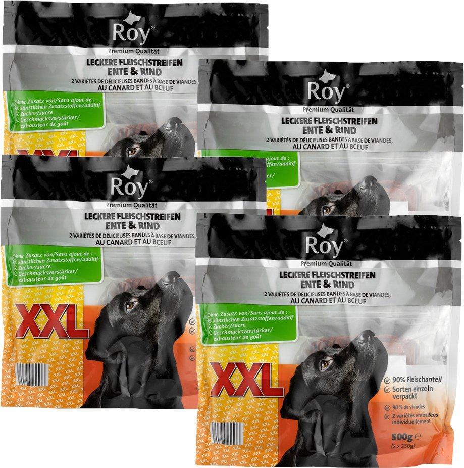 Hunde-Snacks XXL, Ente & Rind 500g Packung - 4er Set