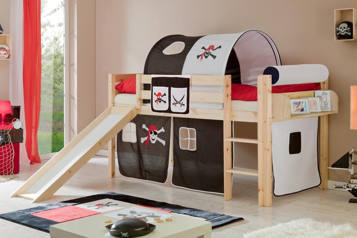 Rutschbett "Manuel" Kiefer Natur "Pirat schwarz-weiß"