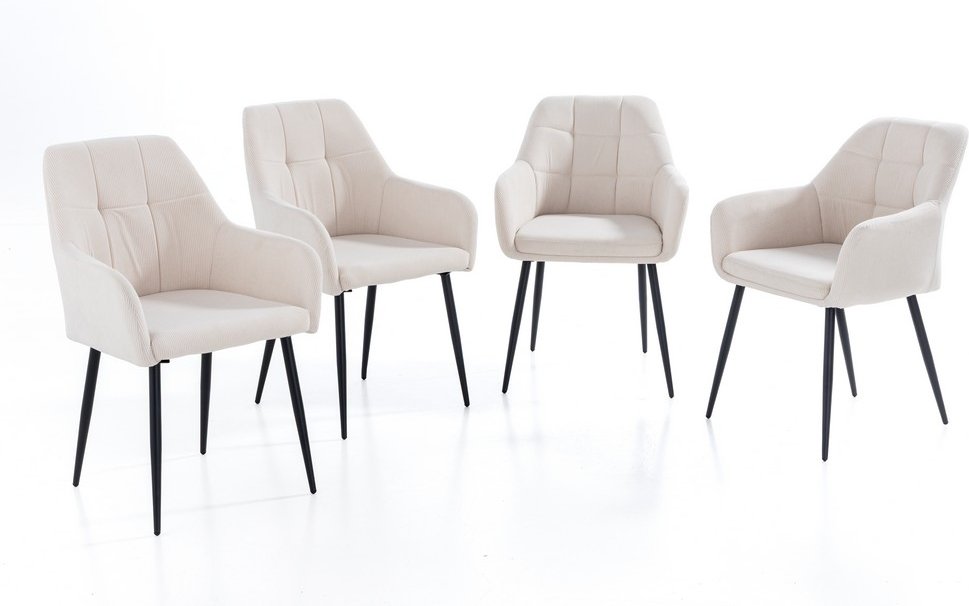 2er-Set Esszimmerstuhl, gepolstert aus Samtbezug mit Metallstruktur, ca. 61 x 59 x 85 cm - Beige