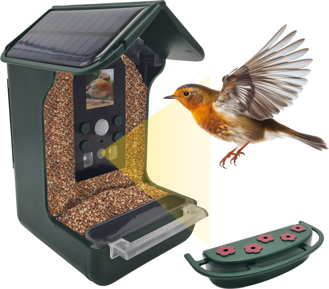 Vogel-Futterhaus mit Kamera und Solar