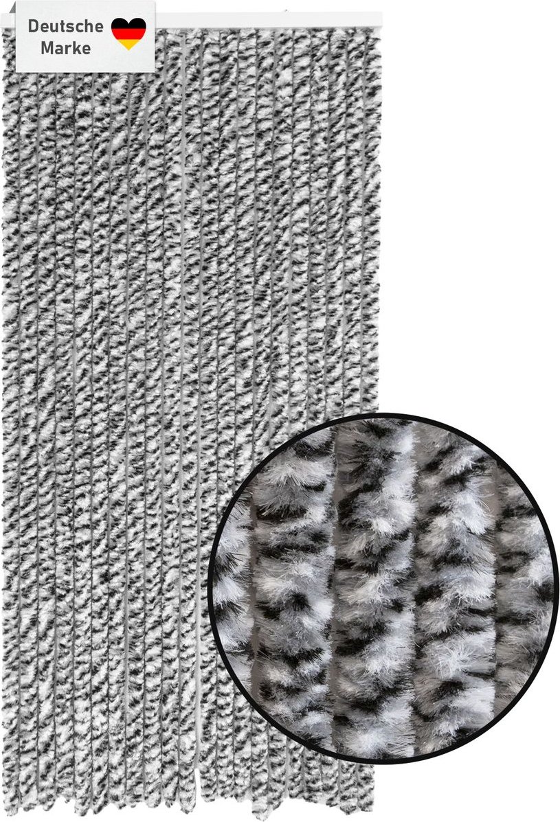 Flauschvorhang 90x200cm schwarz-silber-weiß meliert, Fliegenschutz, Türvorhang Wohnwagen