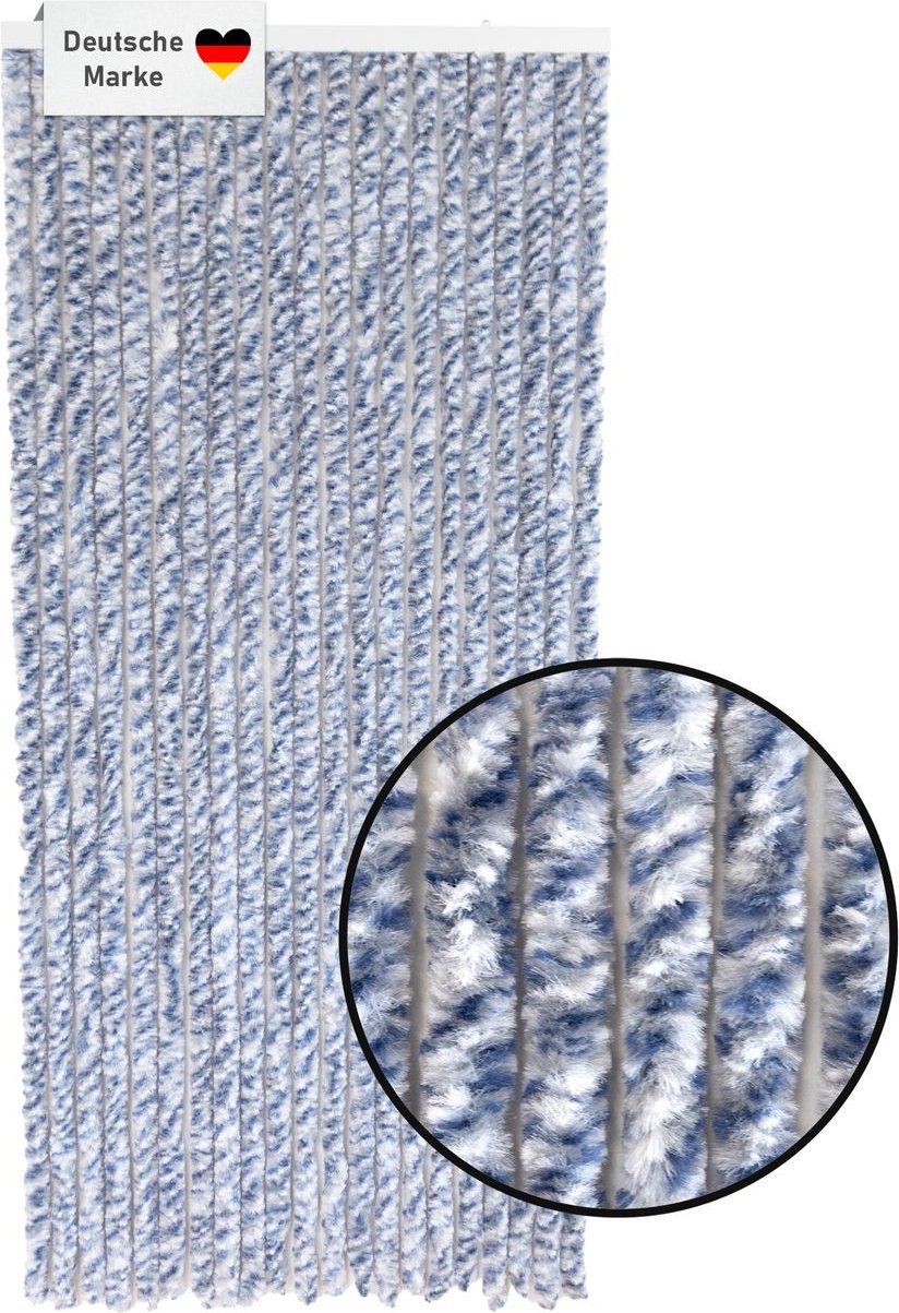 Flauschvorhang 90x200cm blau-weiß meliert, Fliegenschutz, Türvorhang Wohnwagen