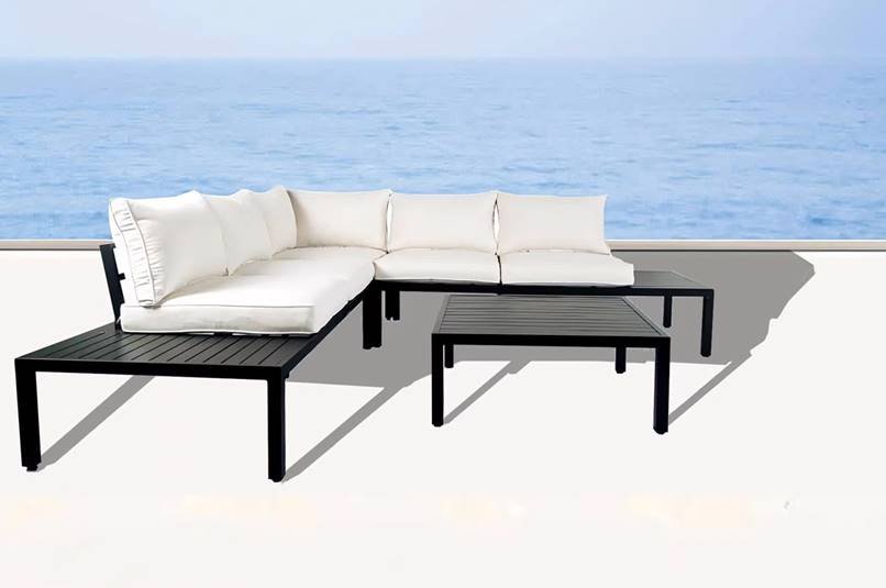 Thumbnail - Aluminium Eckloungeset 14 tlg. mit Tischablage & Polsterkissen schwarz / creme