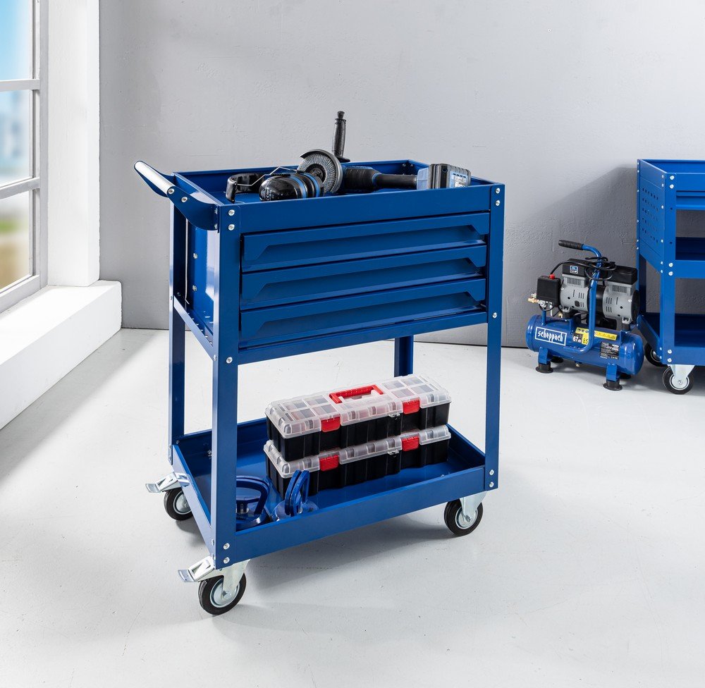 Werkzeugrollwagen mit 2 Ablagen & 3 Schubladen 78x 45x 92 cm blau