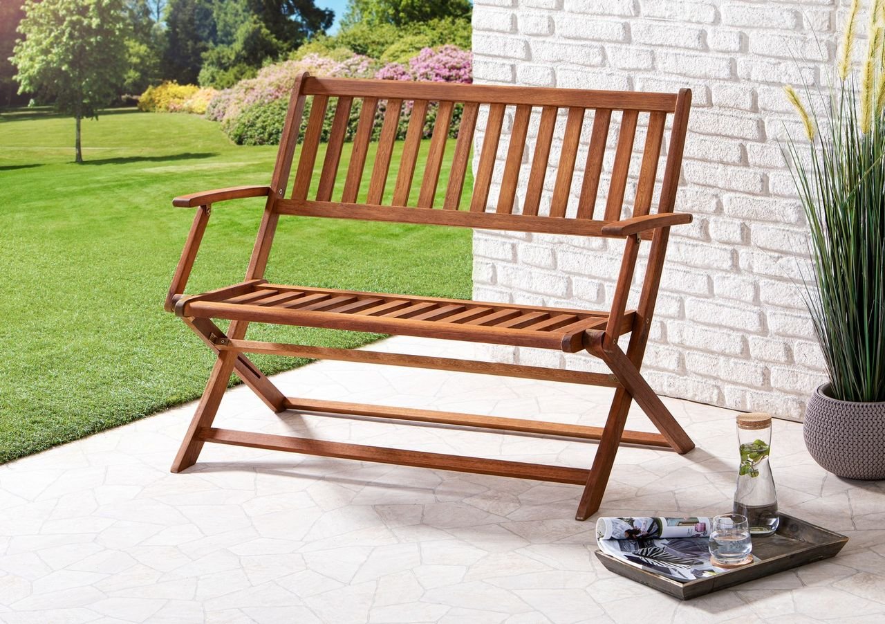 2-Sitzer faltbare Gartenbank aus Eukalyptusholz, ca. 118 x 63 x 89 cm - Braun