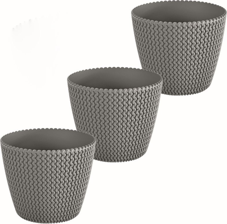 Blumentopf in Strickoptik, ca. 3 Liter, Steingrau - 3er Set
