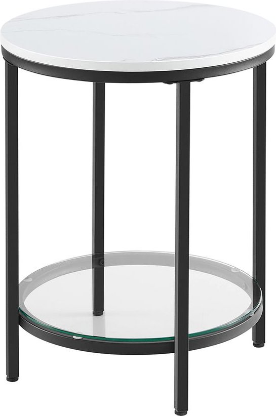 Beistelltisch 2 Ebenen in weißer Marmoroptik mit schwarzem Gestell