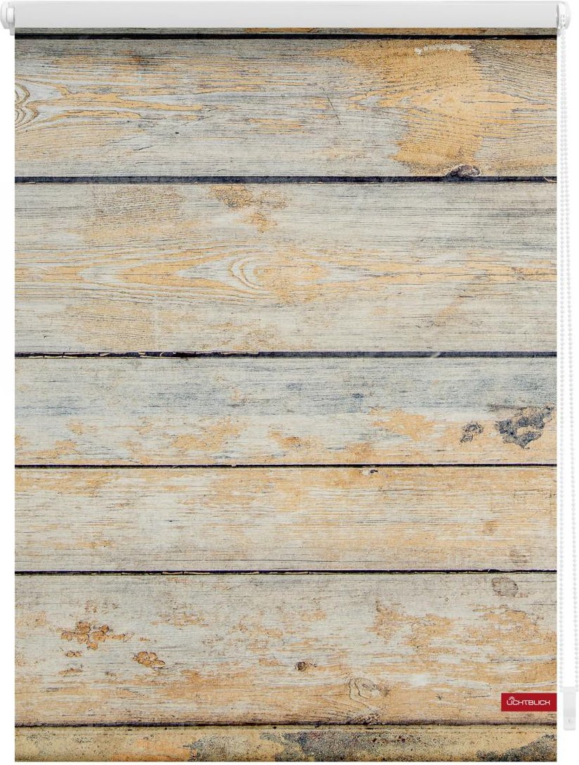 Rollo Klemmfix, ohne Bohren, blickdicht, Bretter Shabby - Braun, 120 x 150 cm (B x L)