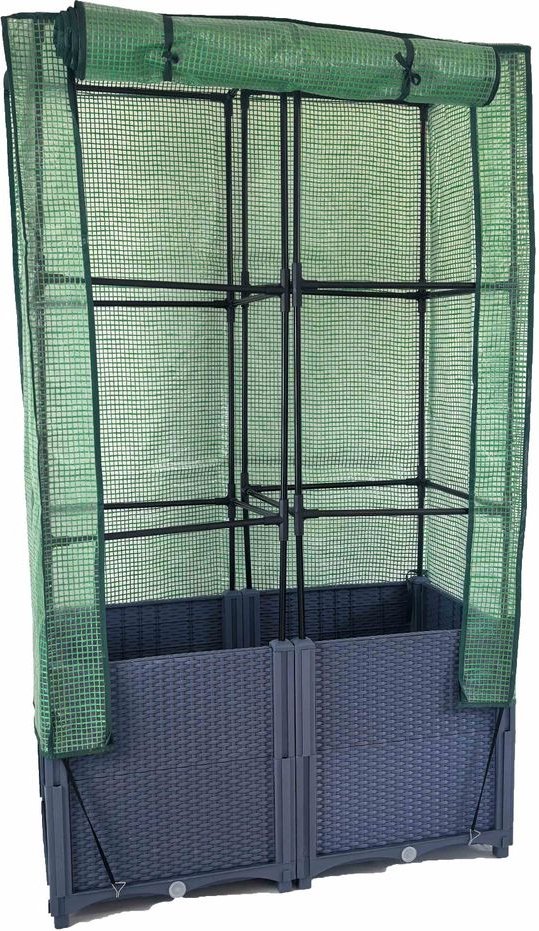 Hochbeet mit Kunststoffabdeckung, Rankgitter für Garten ca. 40x80x141cm Gray