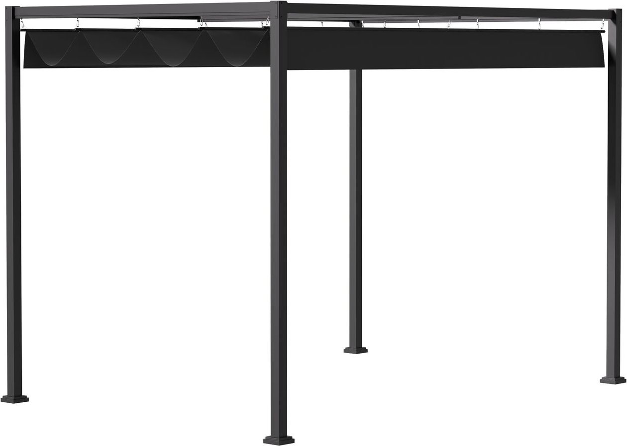 Pergola Pavillon Terrassenüberdachung mit Schiebedach Polyester Schwarz 298 x 213 x 222 cm