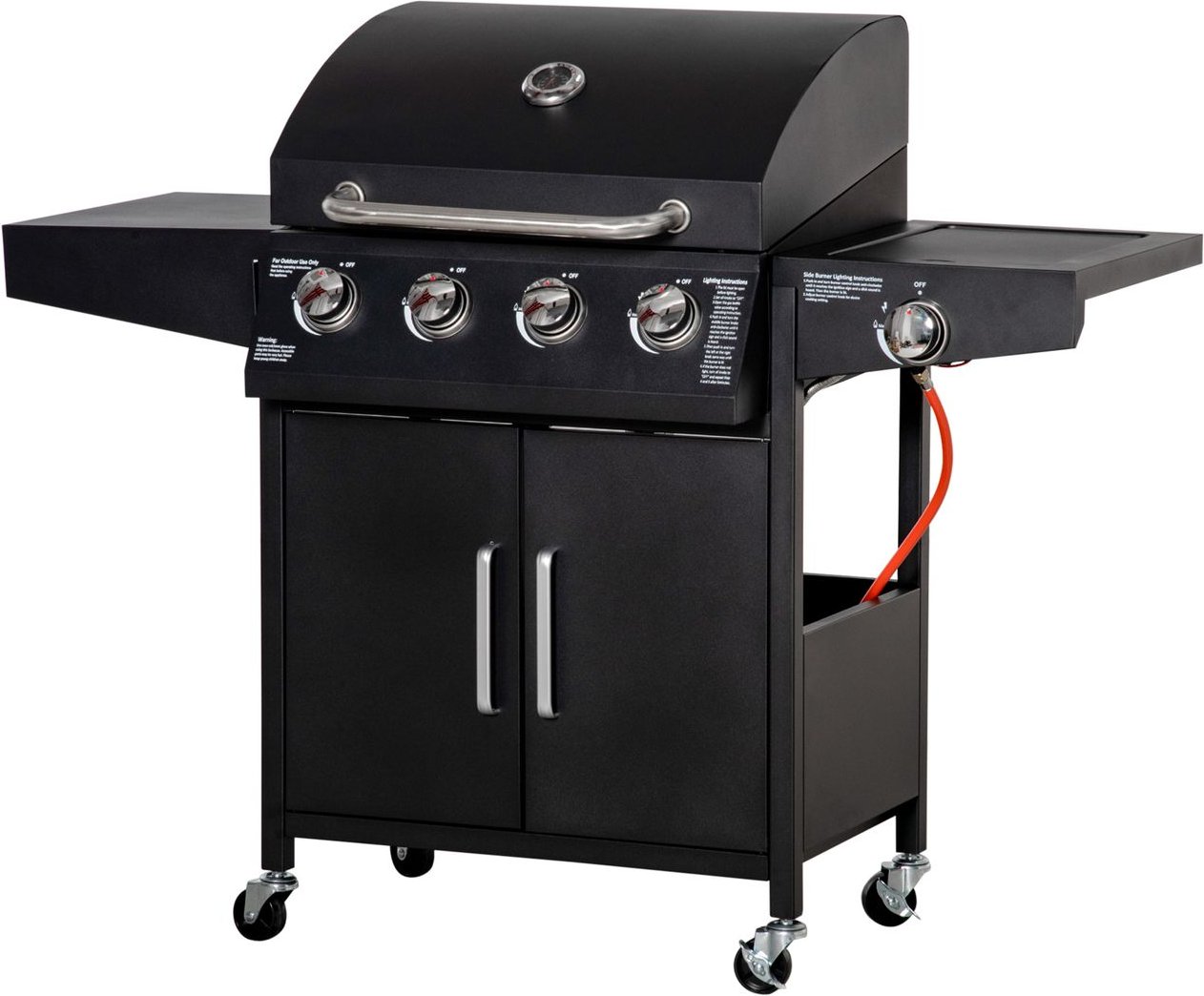 Gasgrill BBQ mit 4 Brennern Multifunktion Stahl Schwarz 132,4 x 55 x 109 cm