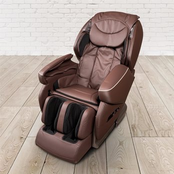 Massage-Sessel Sprachsteuerung, Bluetooth, USB, braunes PU-Leder, Heizfunktion