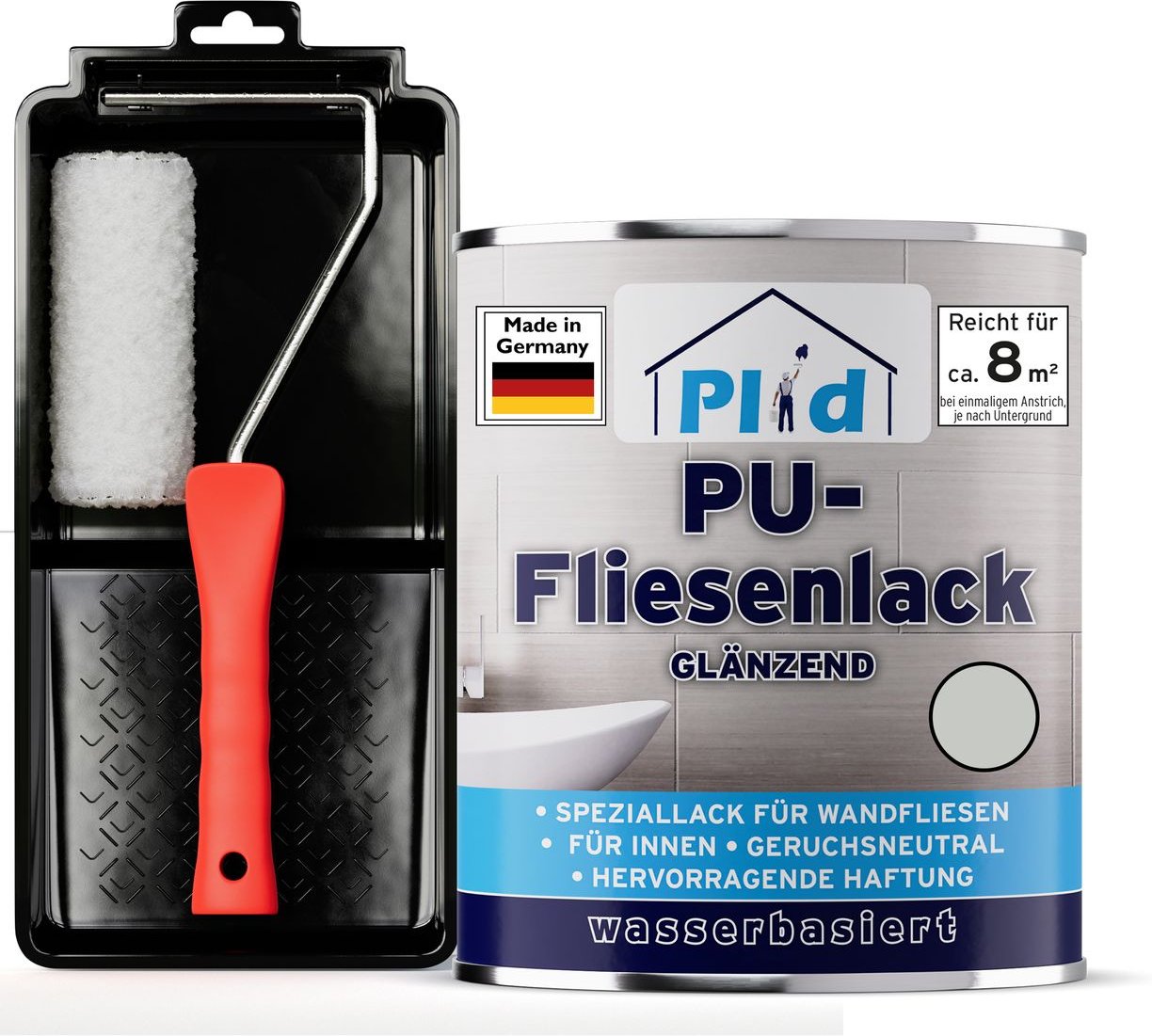 Fliesenlack Set 0,75l Lichtgrau glänzend, für ca. 8m² / Fliesenfarbe Lackierset