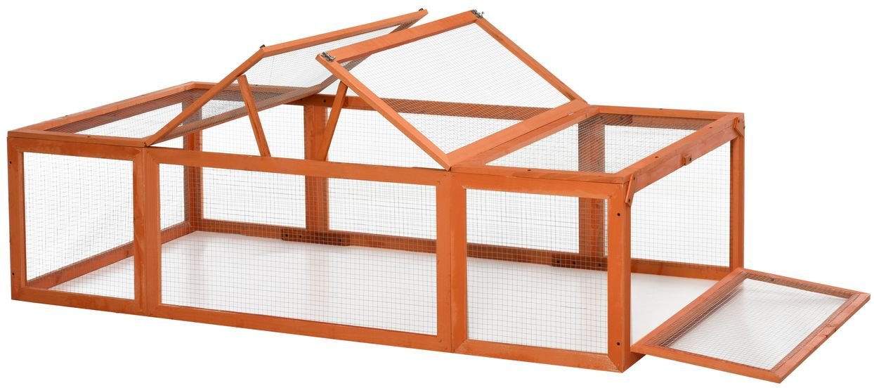 Zwergkaninchenstall mit Freilaufgehege, Kleintierstall, Massivholz, Multifunktional, Orange, 180 x 90 x 48 cm