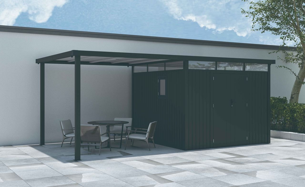 Zubehörteile für Metallgerätehaus "ELSA", ca. 275 x 294 x 222 cm - Glänzendes Grau