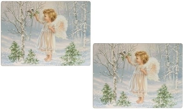 Set/2 Platzset 'Winterengel' aus MDF, Kork,