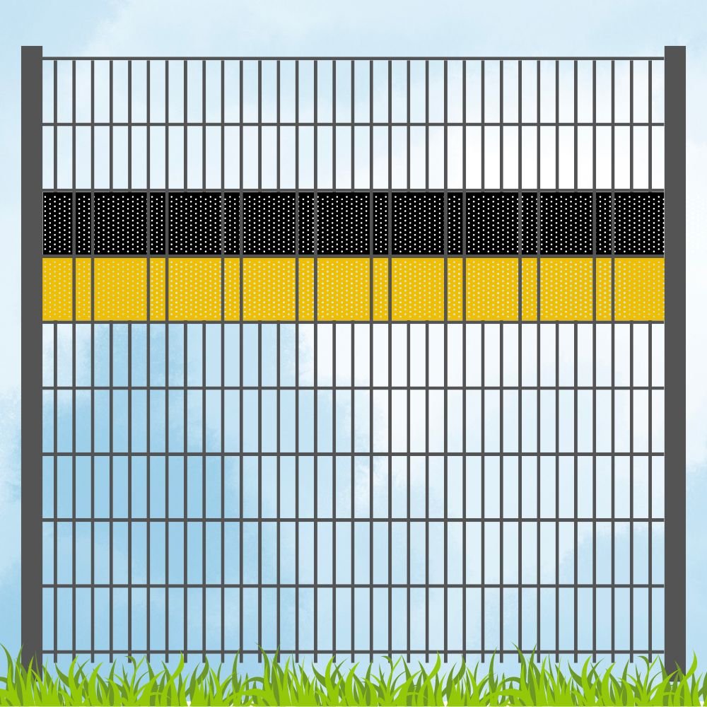 Sichtschutzstreifen Vereinsfarben Schwarz/Gelb Volle Streifenbreite GELOCHT