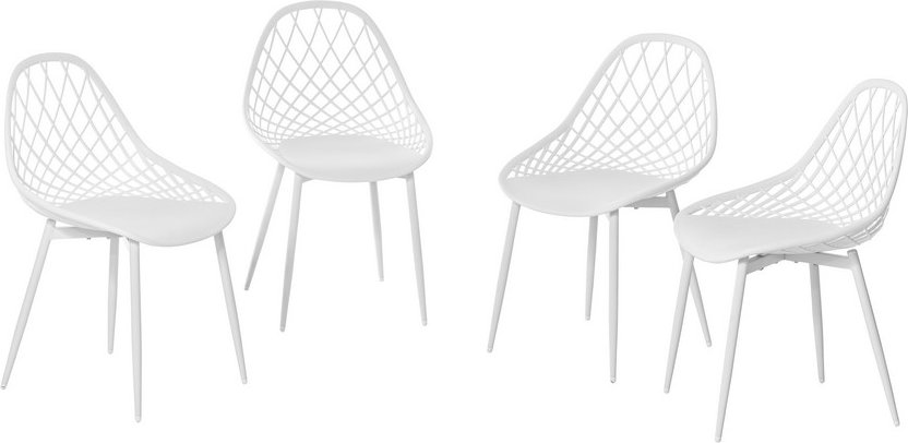 4er Set Stühle mit Metallbeinen und Gittermuster -Weiß