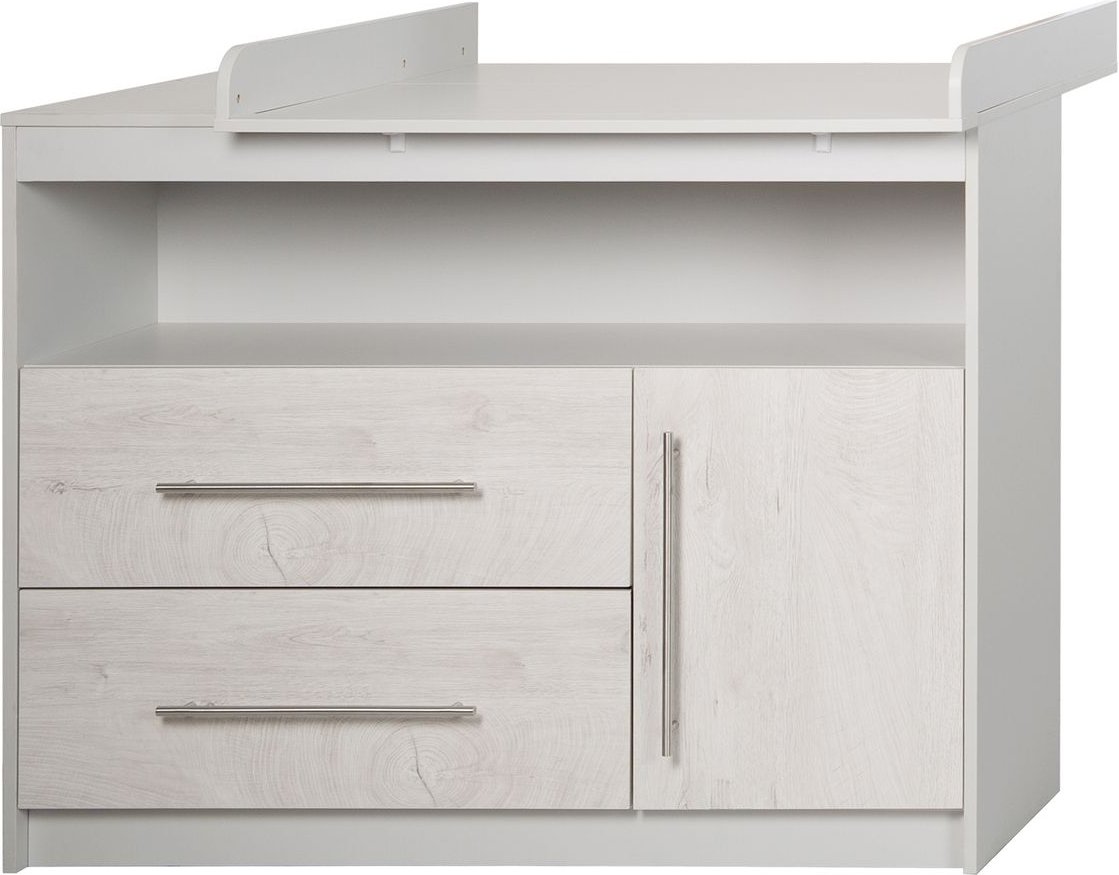 Wickelkommode mit Wickelansatz 'Maren 2', 1 Schublade, 1 Tür, 1 Fach, Lichtgrau/Weiß