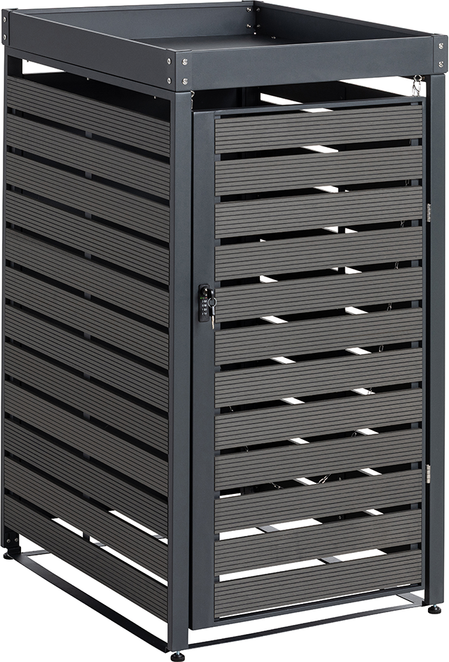 1er Mülltonnenverkleidung mit Pflanzdach aus verzinktem Stahl, ca. 68 x 80 x 124 cm - Anthrazit