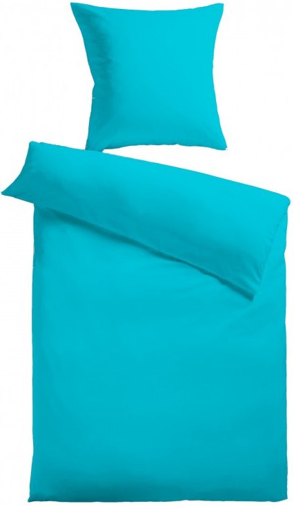 Baumwoll-Satin Bettwäsche Uni 80 x 80 + 155 x 220 cm, Farbe aqua