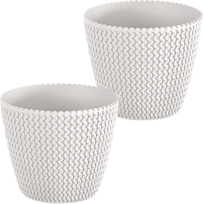 Blumentopf in Strickoptik, ca. 5 Liter, Weiß - 2er Set