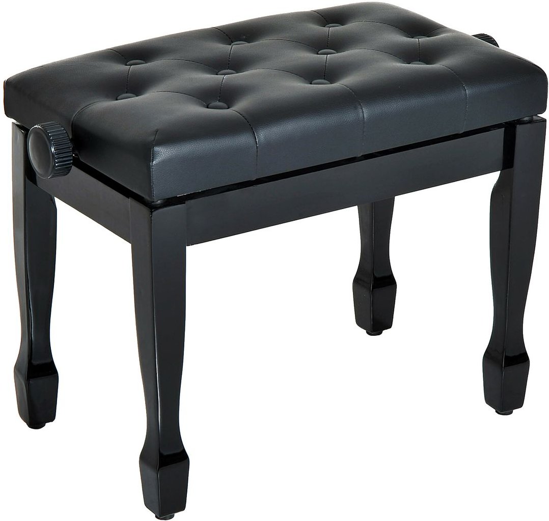 Klavierhocker Klavierbank Kosmetikhocker verstellbar Massivholz Kunstleder Schwarz 64 x 35 x 45-55cm