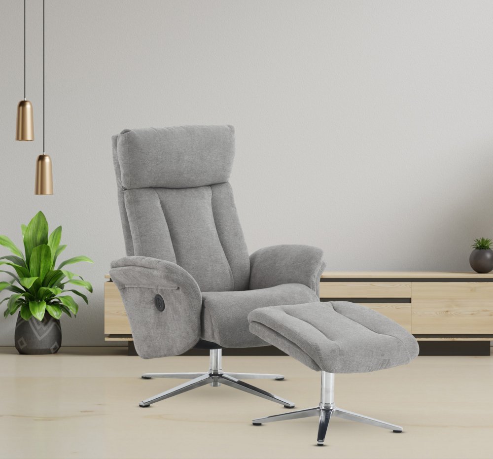 Moderner Relaxsessel mit verstellbaren Rückenlehne, einmotorisch per Knopfdruck, inkl. Hocker