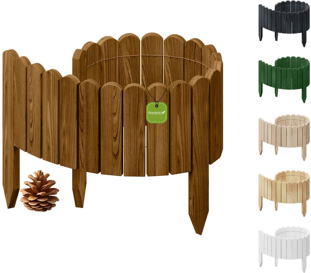 Floranica Rollborder Flexibler Holzzaun 100 x 40 cm Anthrazit Beeteinfassung Gartenzaun