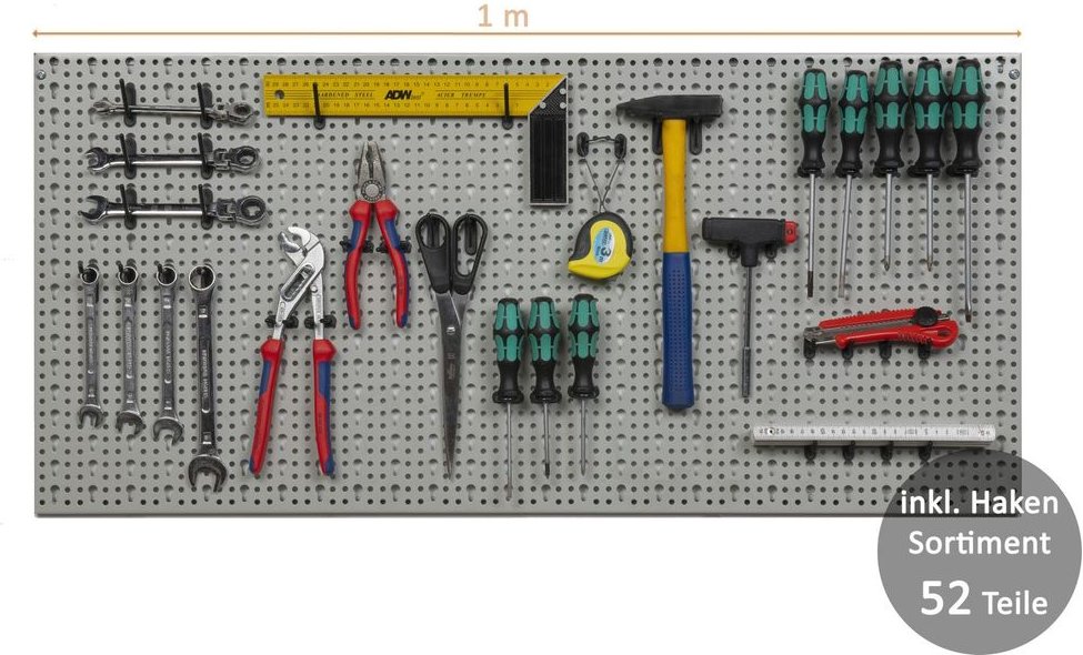 XL Lochwand mit Hakensortiment 52tlg. _Hellgrau _ 98 x 46 cm
