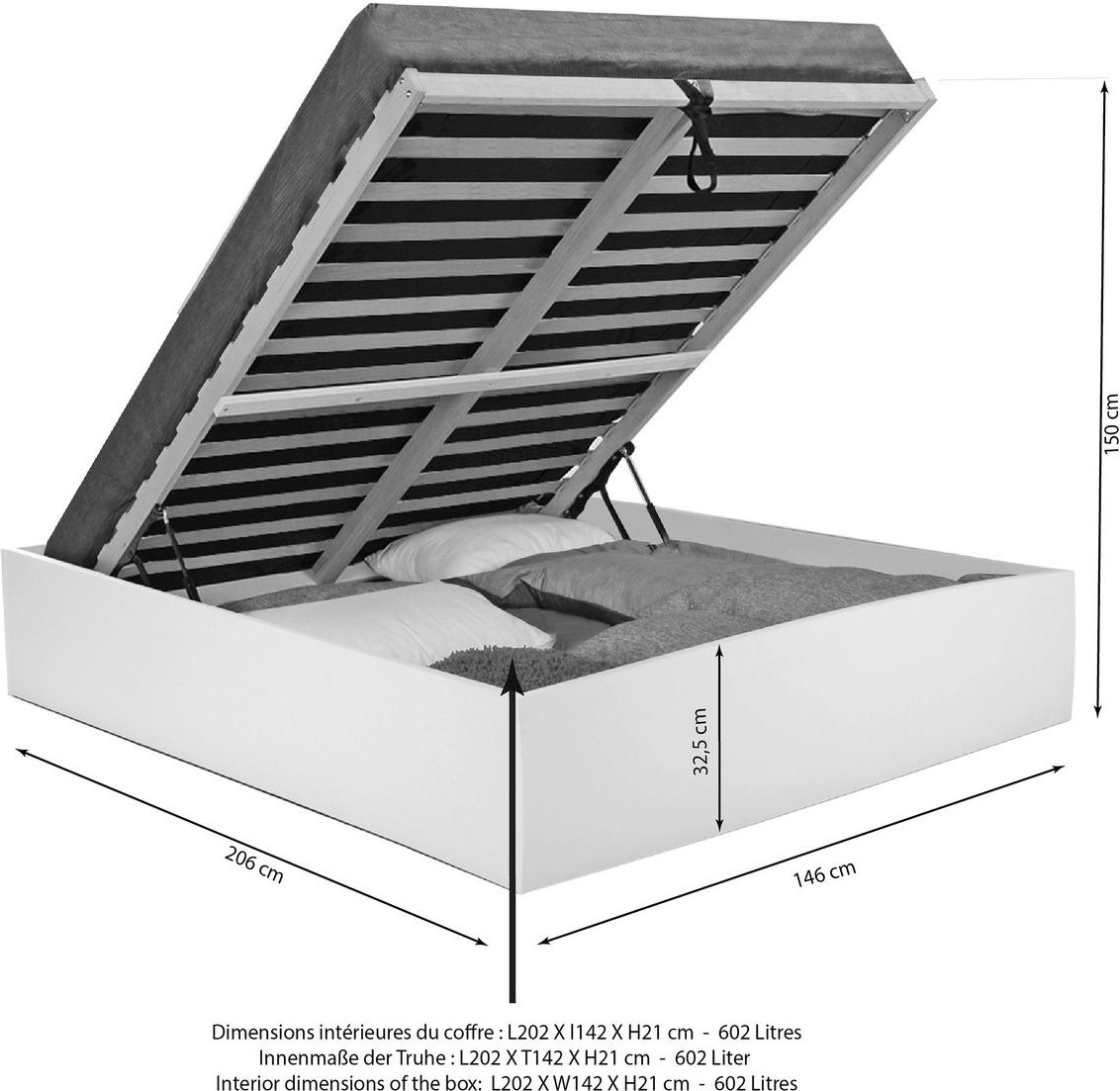 Bettkasten BILBAO mit Lattenrost/ Bett 140x200 - Weiß