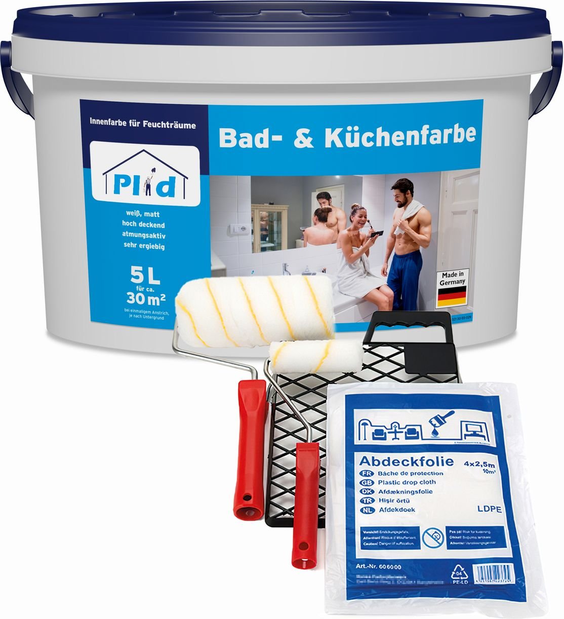 Thumbnail - Bad & Küchenfarbe 5L Weiß + Anstreichset / Badfarbe Küchenfarbe Feuchtraumfarbe Weiß