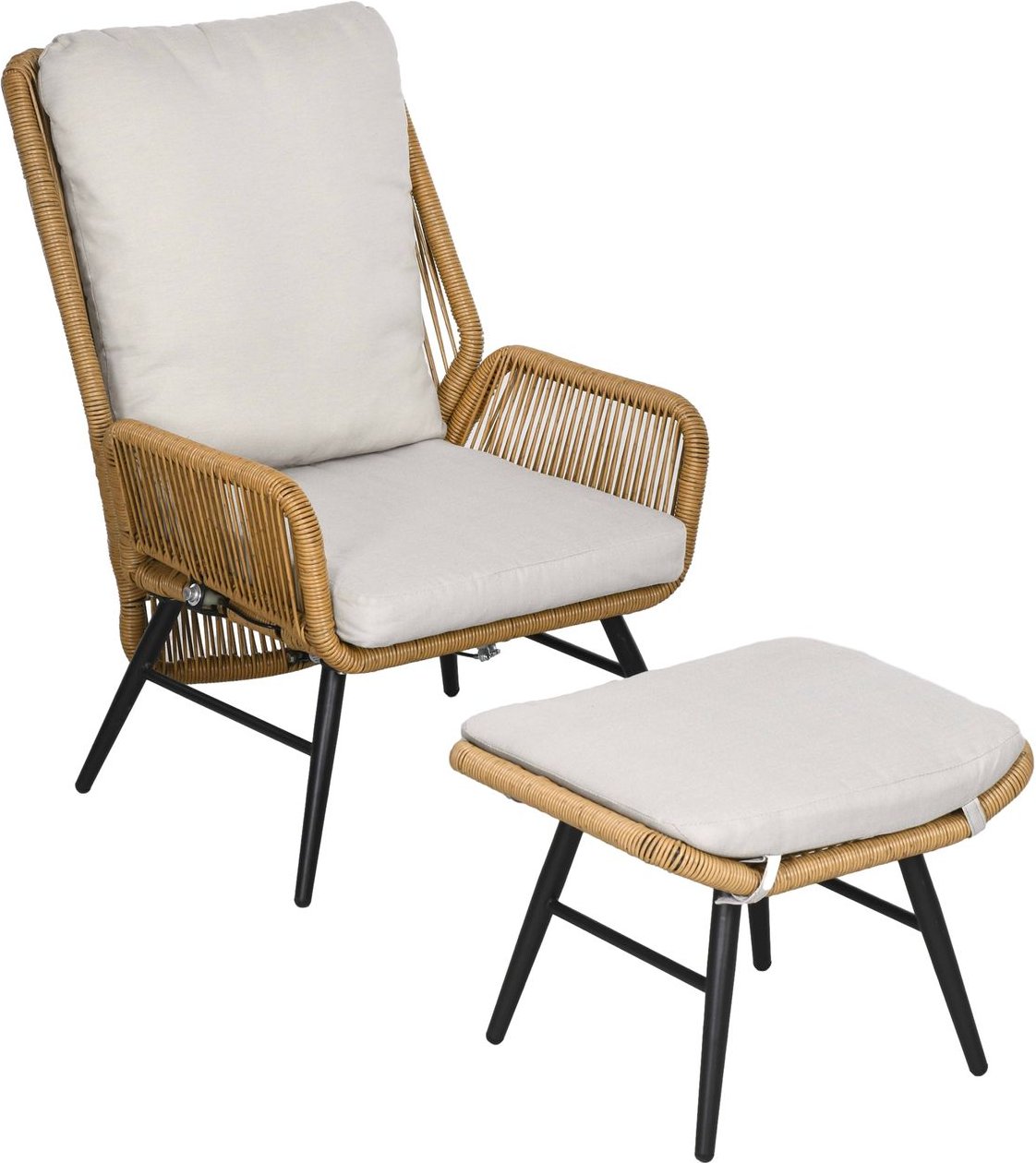 Rattan Relaxsessel mit Fußhocker Gartensessel mit verstellbarer Rückenlehne