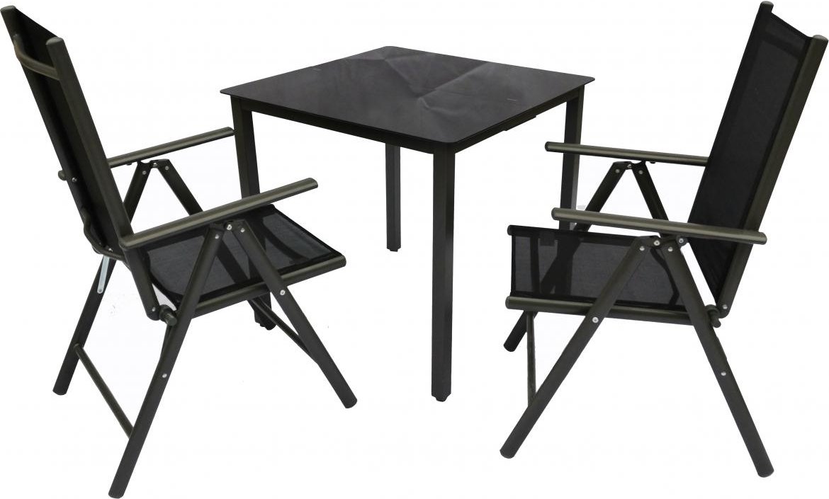 Thumbnail - Alu-Gartenset 80 Schwarzglas Tisch + 2 Stühle