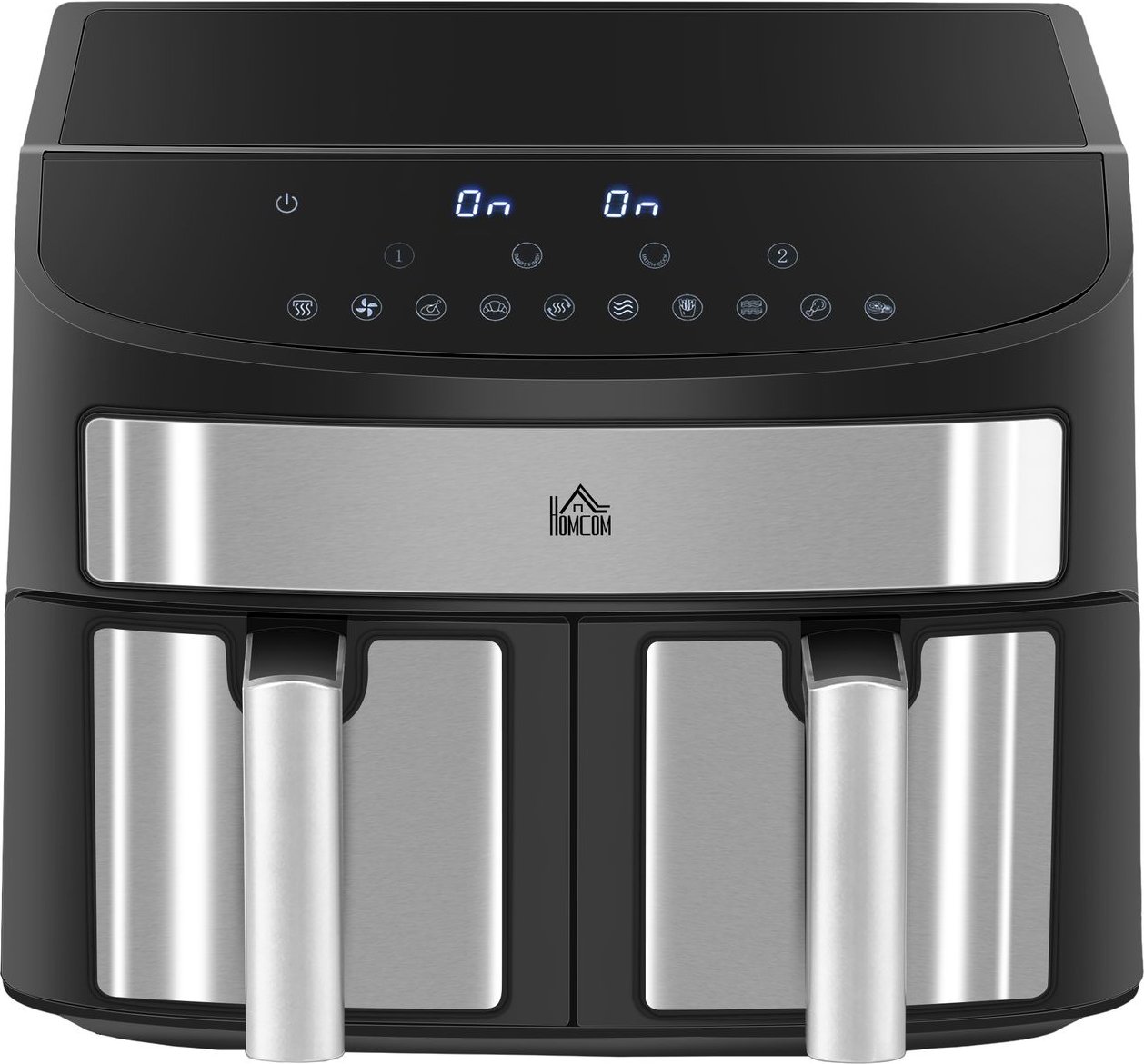 HOMCOM Heißluftfritteuse 8L Airfryer mit Doppelkammer, 10 Programmen, 2400 W