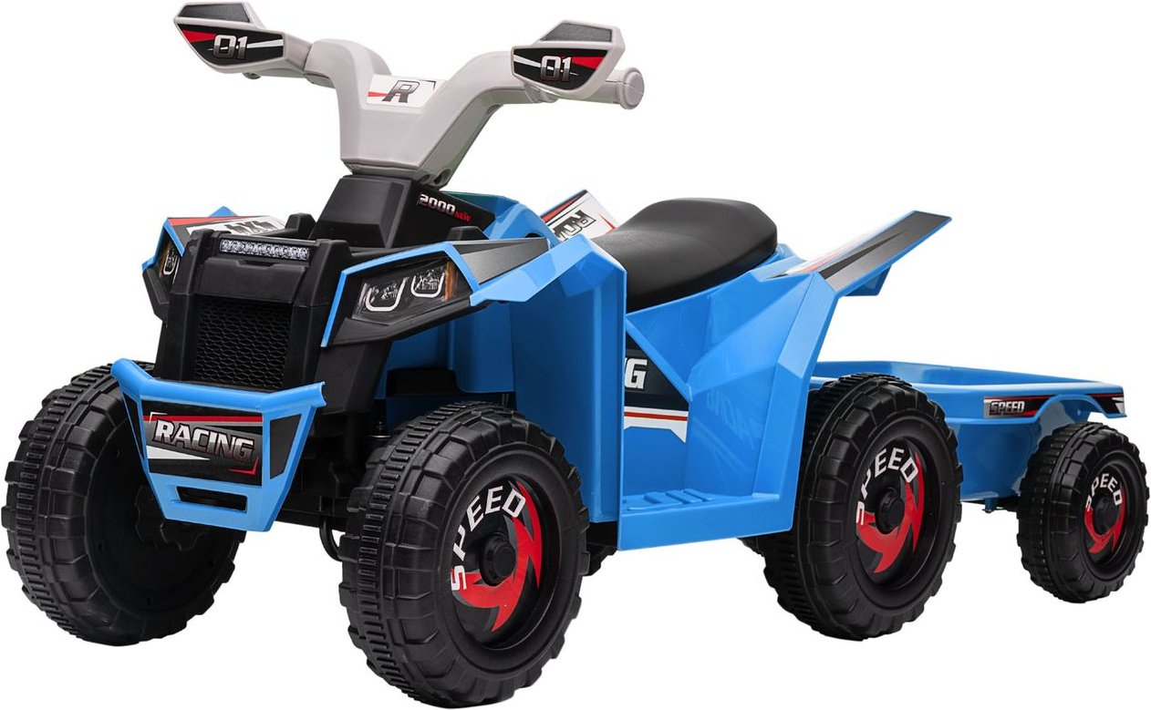 Kinderquad Kinder Elektro-Quad, 6V Elektroauto mit Anhänger Metall Blau