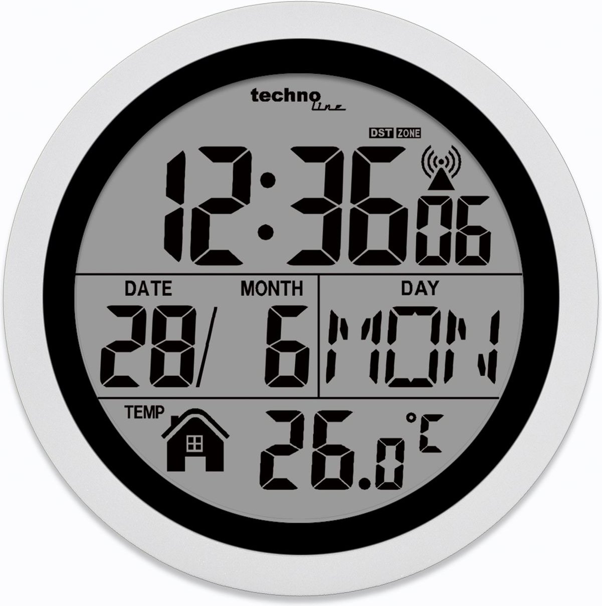 WT3005 Digitale Badezimmer-Funkwanduhr, Kuststoff, silber, Ø 147 x 79 mm