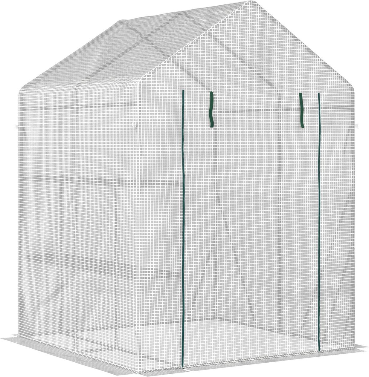 Foliengewächshaus begehbares Gewächshaus mit 4 Regalebenen Weiß PE-Kunststoff 143 x 143 x 195 cm