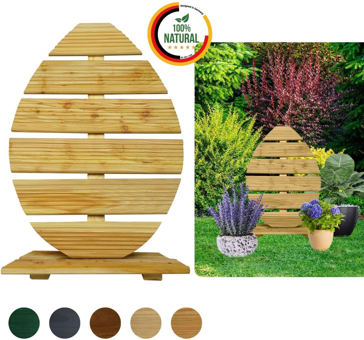 Floranica Osterfigur aus Holz Osterei Figur für draußen und drinnen 68 cm Hoch Natur