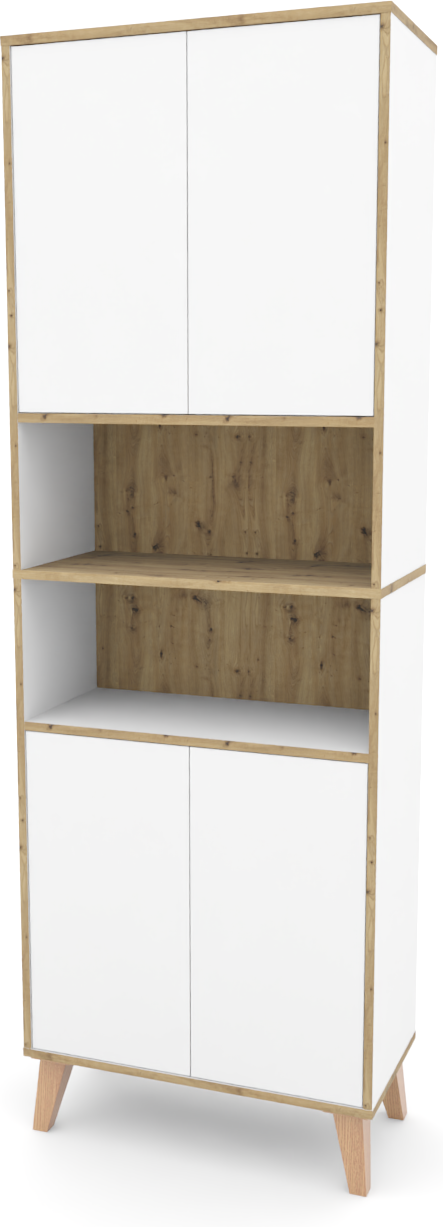 Badschrank MORENA mit 4 Türen und 2 offenen Fächern, Weiß/Eiche