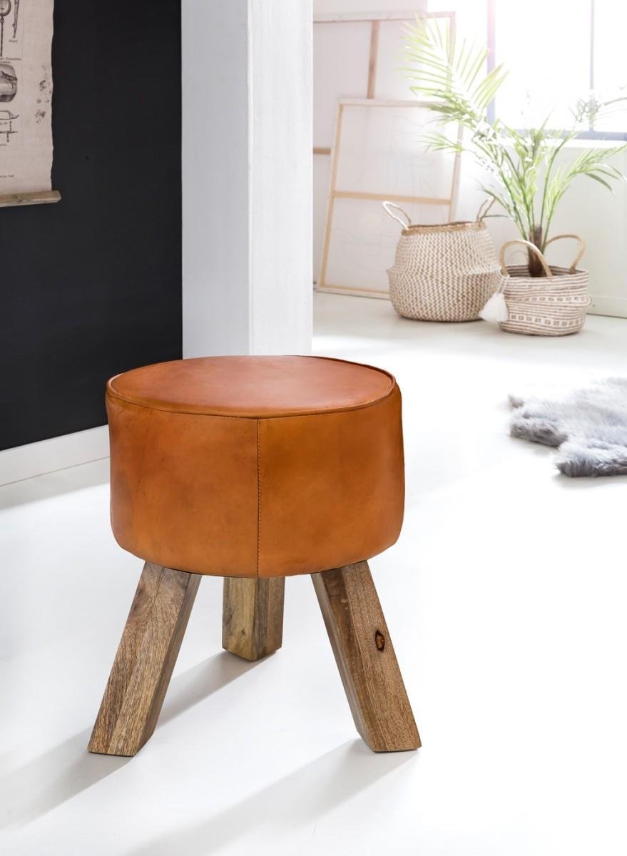 Design Turnbock Sitzhocker Echtleder Braun