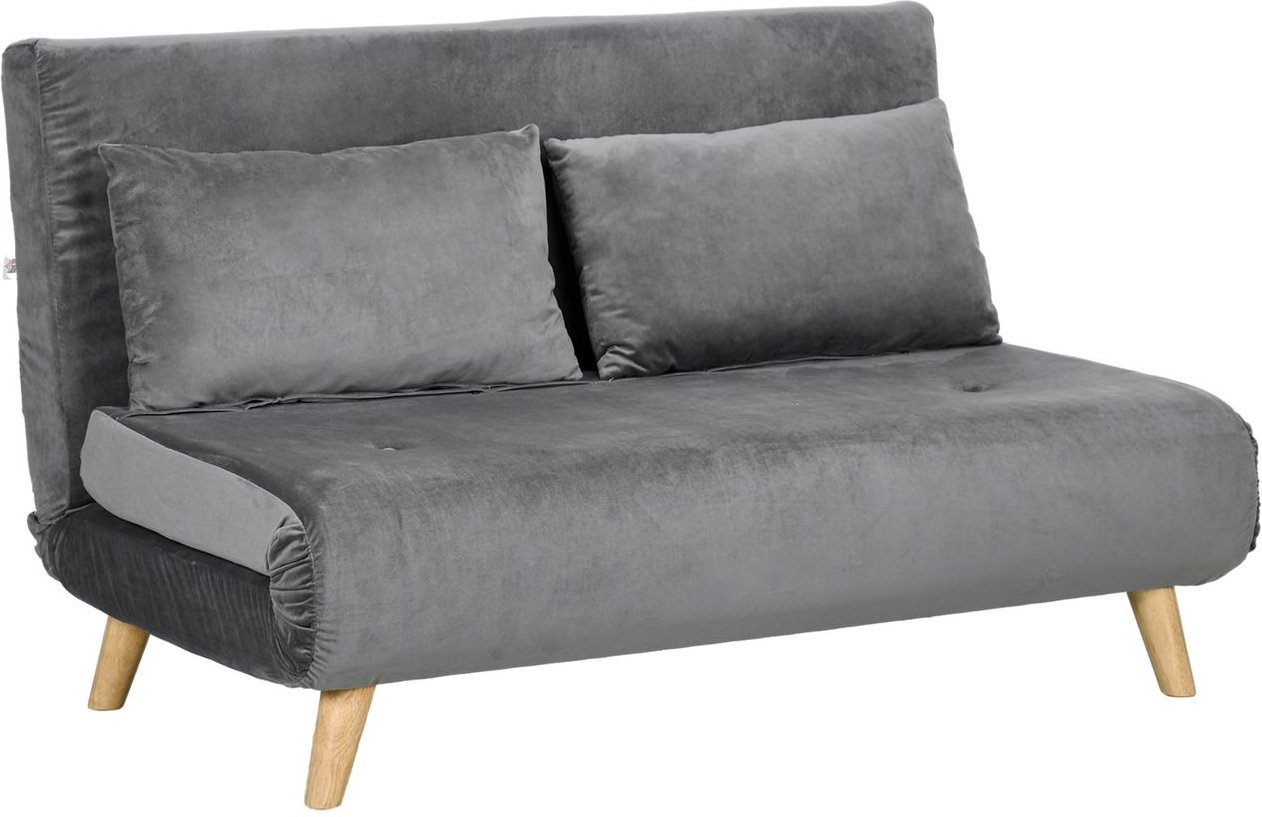 Schlafsofa 2-Sitzer Sofa mit Bettfunktion, Klappsofa mit Kissen, Grau