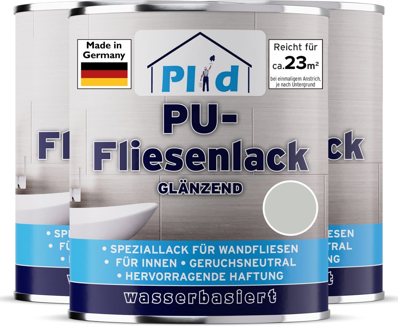 Fliesenlack 2,25l Lichtgrau glänzend, für ca. 23m² / Fliesenfarbe Lack Küche/Bad