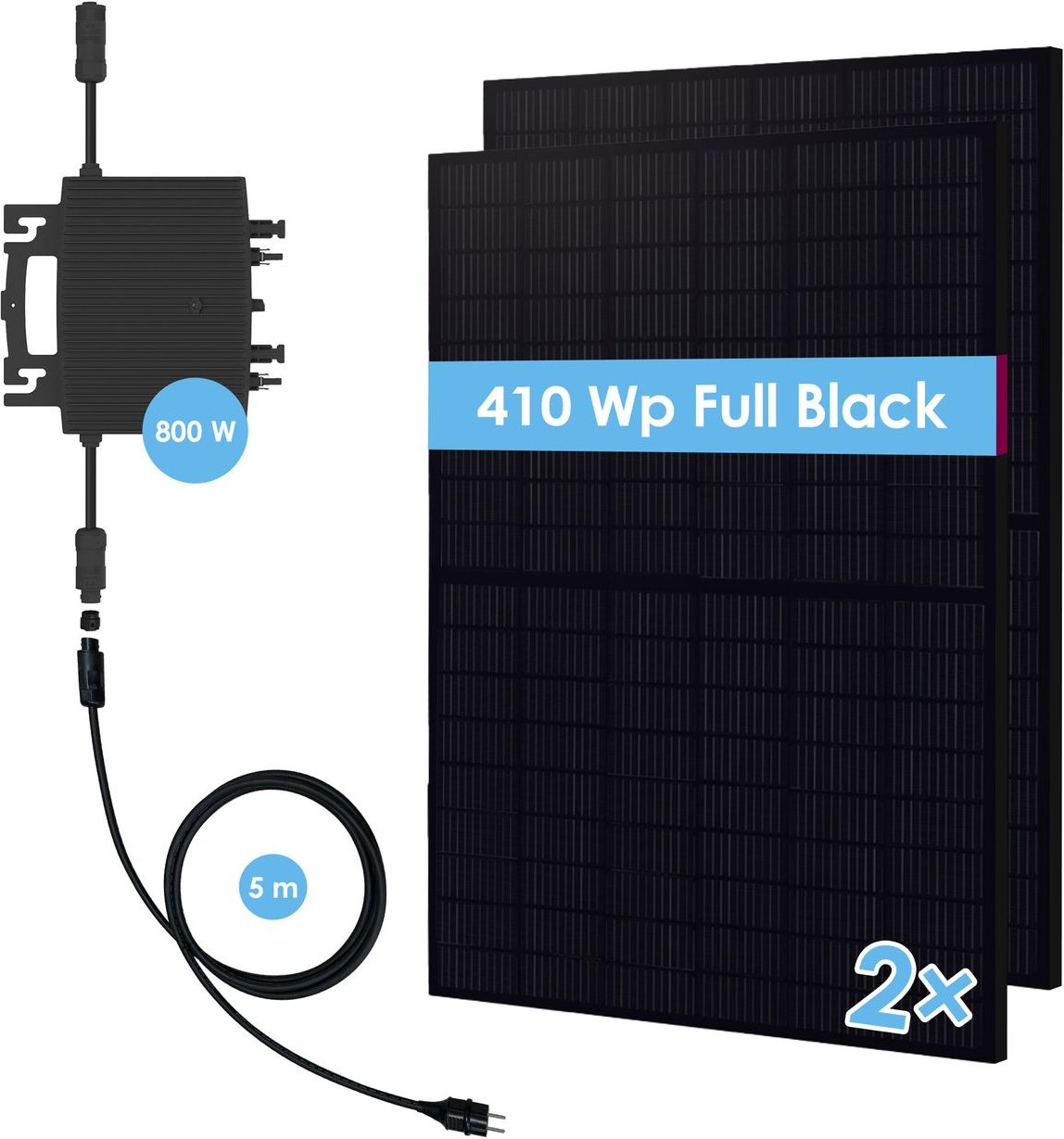 VALE Balkonkraftwerk 800-HE8-N, 820Wp, Full Black, steckerfertig, VDE konform